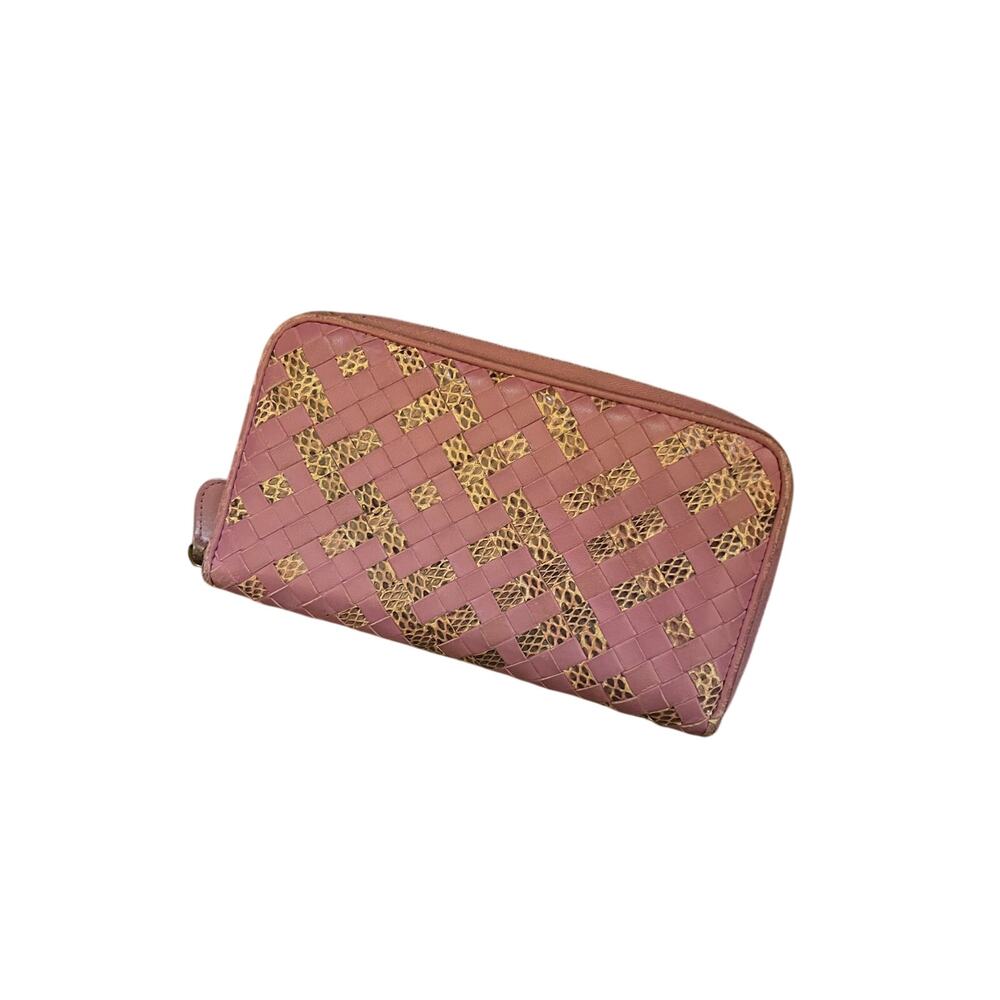 Bottega Veneta Intrecciato & Ayers Snakeskin Zip-Around Wallet - Pink